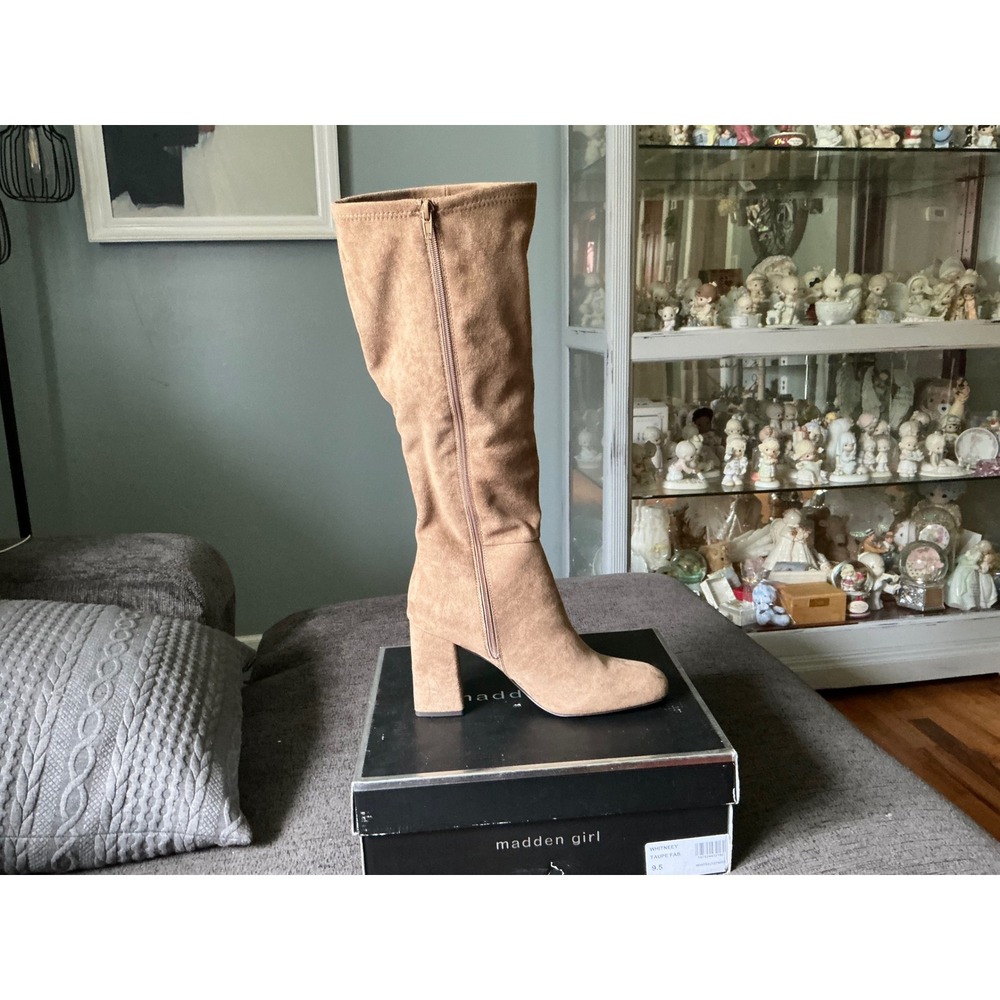 Madden Girl Whitneey Taupe Faux Suede Knee High Block Heel Boots Size 9.5 NEW